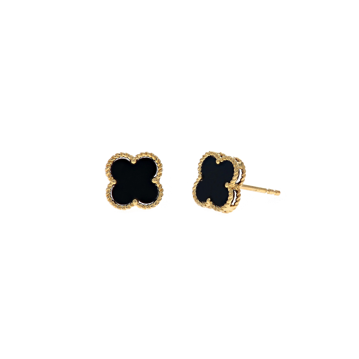 14K Yellow Gold Black Onyx Flower Stud Earrings