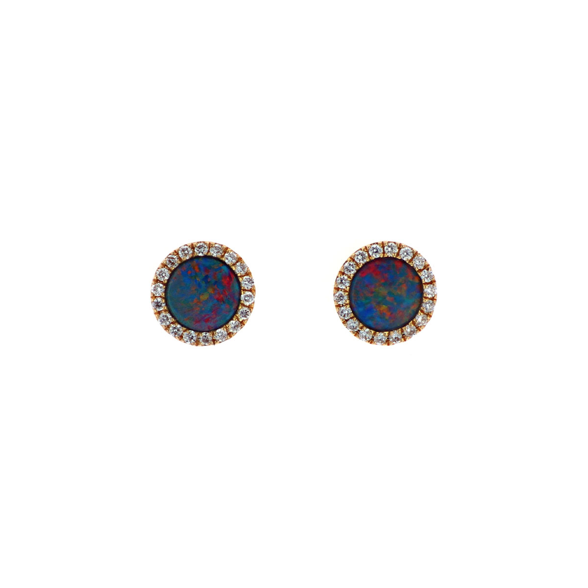 14K Yellow Gold Australian Opal Doublet and Diamond Earrings