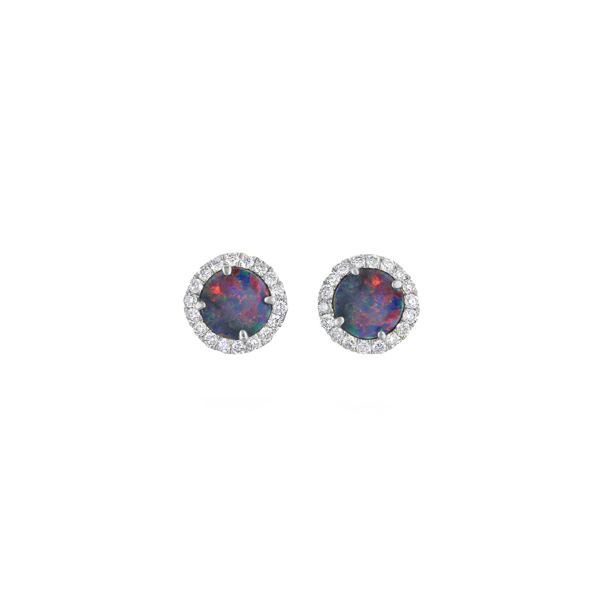 14K White Gold Australian Opal Doublet and Diamond Earrings