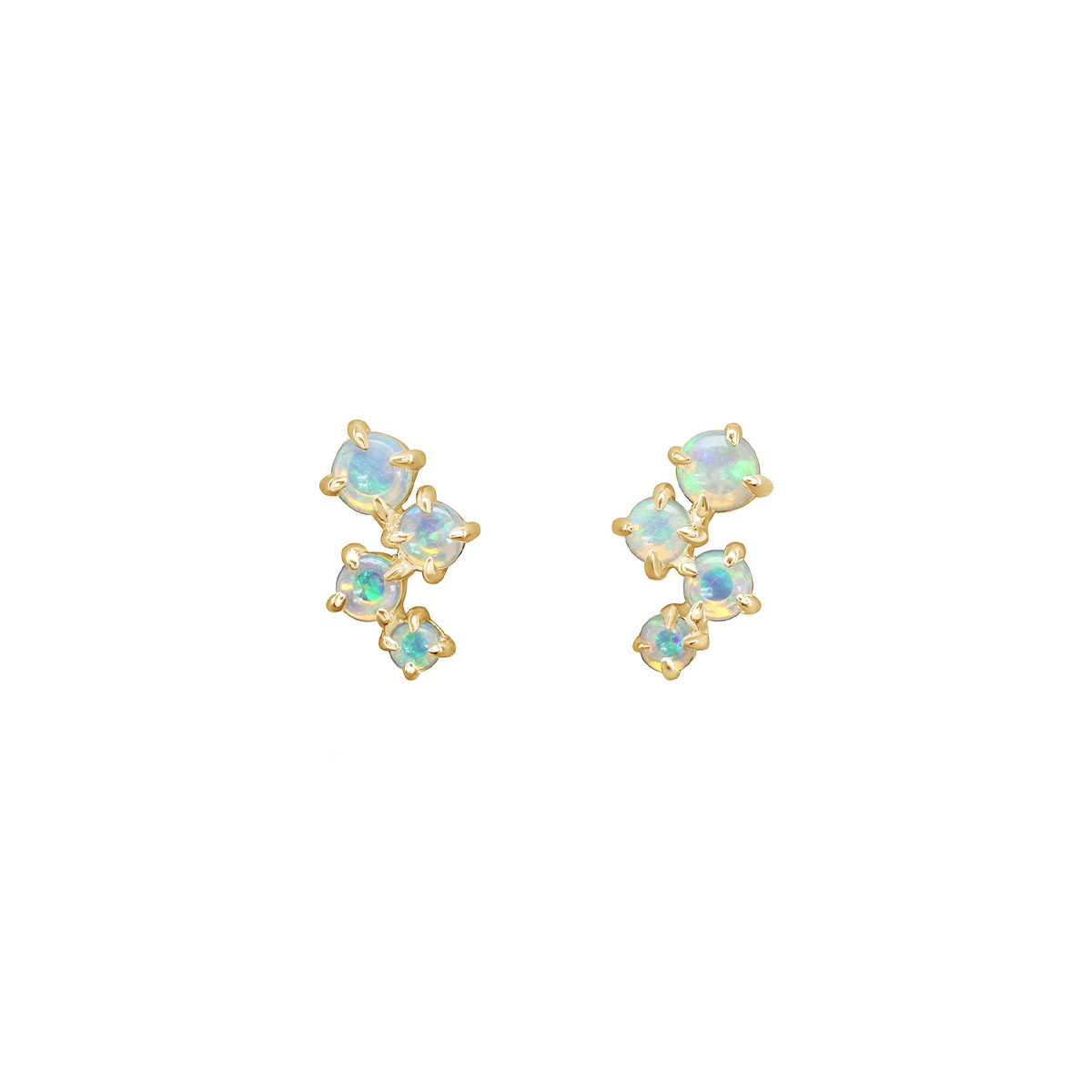 14K Yellow Gold Australian Opal Cluster Stud Earrings