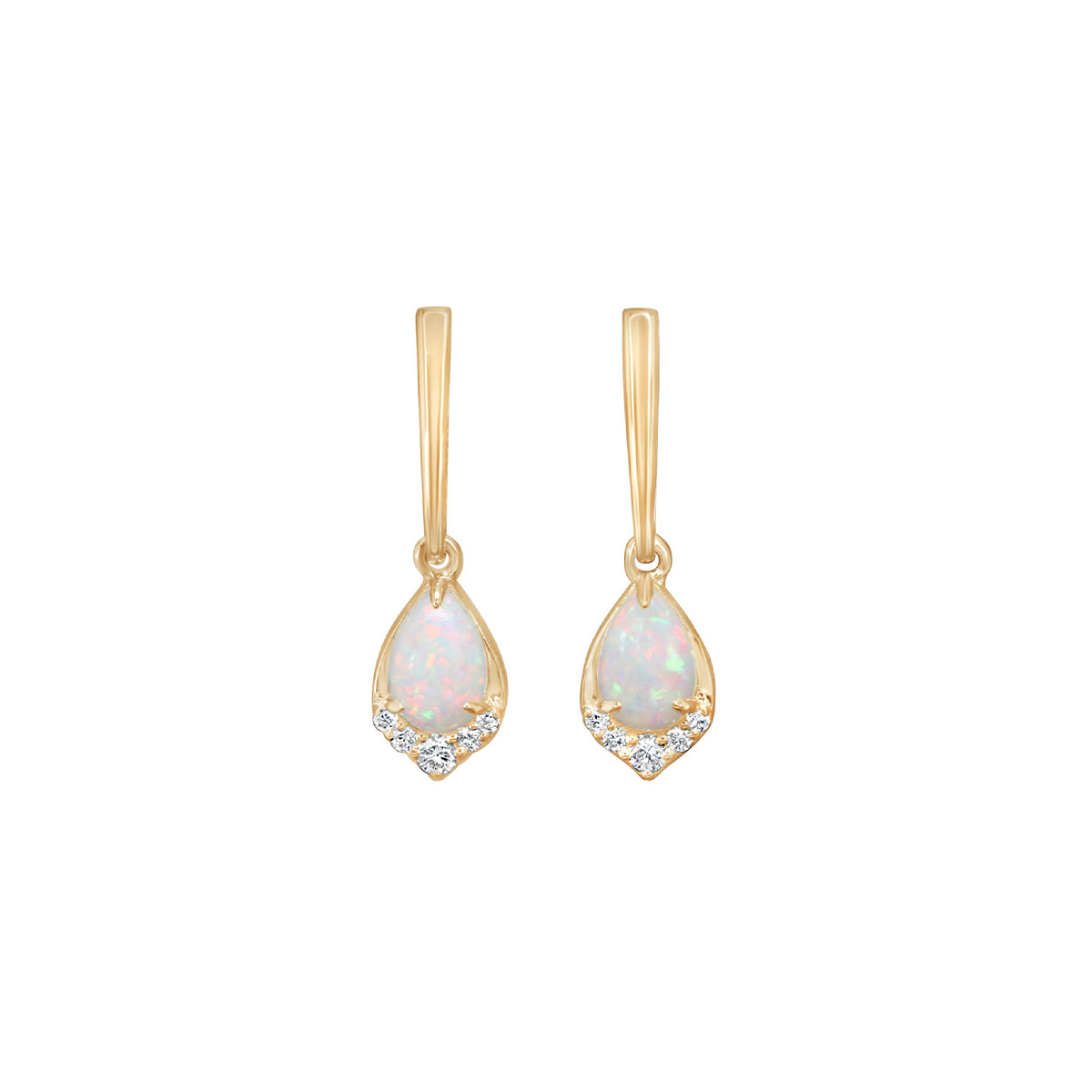 14K Yellow Gold Pear Australian Opal and Diamond Earrings