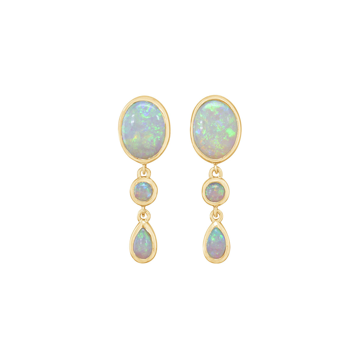 14K Yellow Gold Australian Opal Drop Earrings