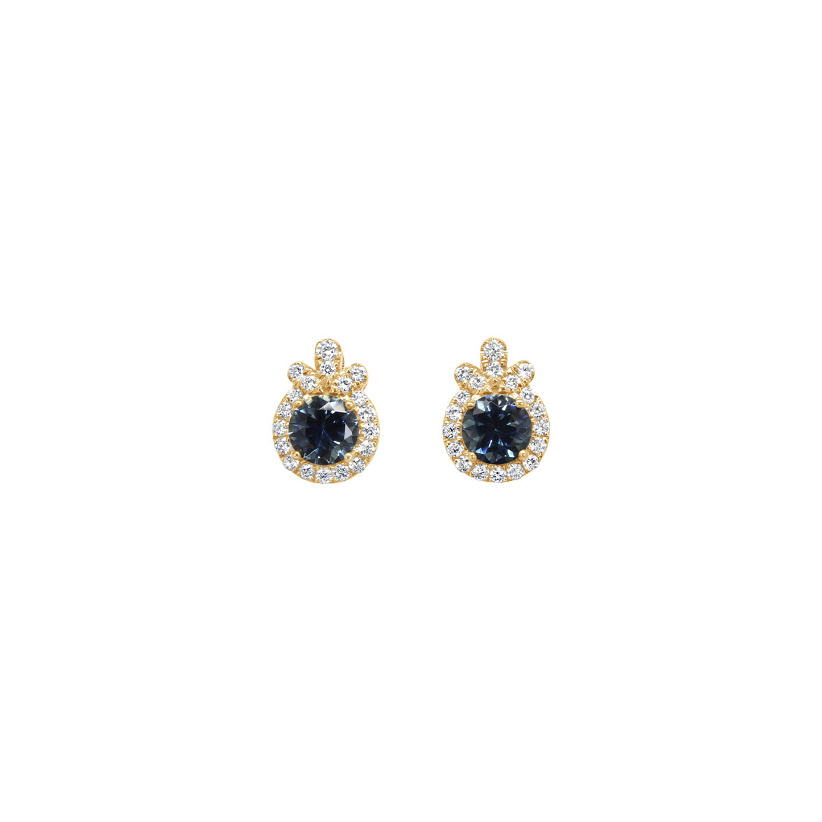 14K Yellow Gold Montana Sapphire and Diamond Earrings