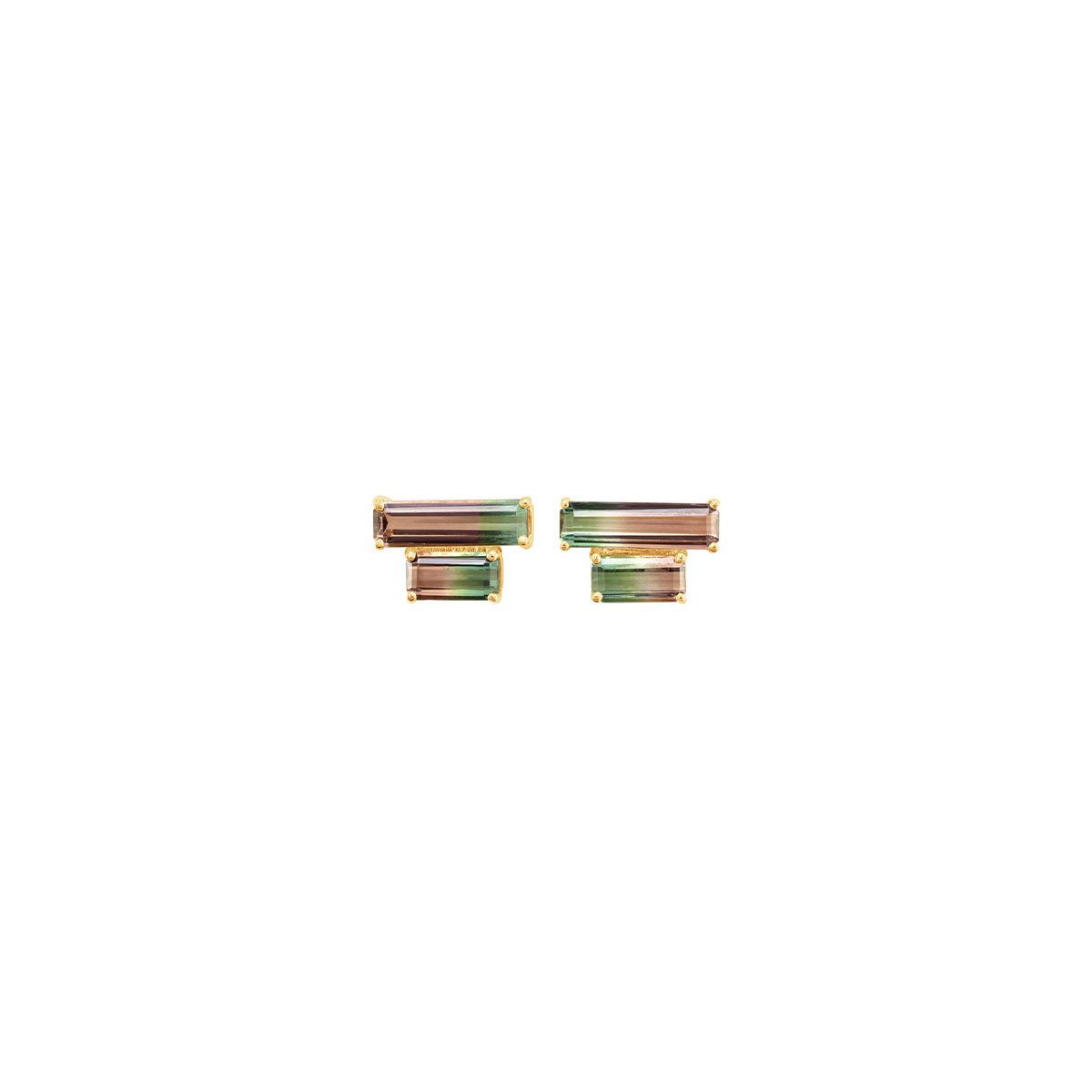 14K Yellow Gold Watermelon Tourmaline Earrings