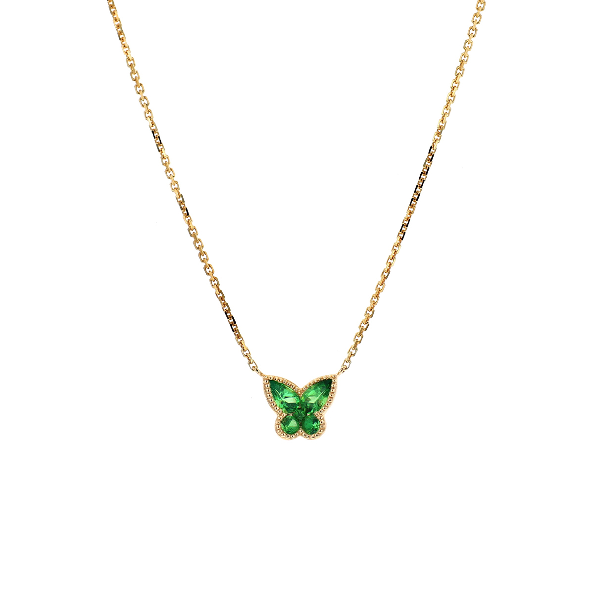 14K Yellow Gold Green Garnet Butterfly Necklace