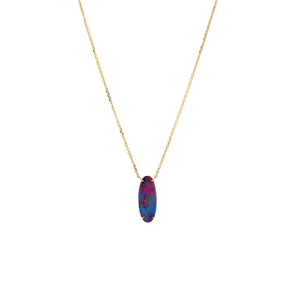 14K Yellow Gold Oval Australian Opal Doublet Necklace