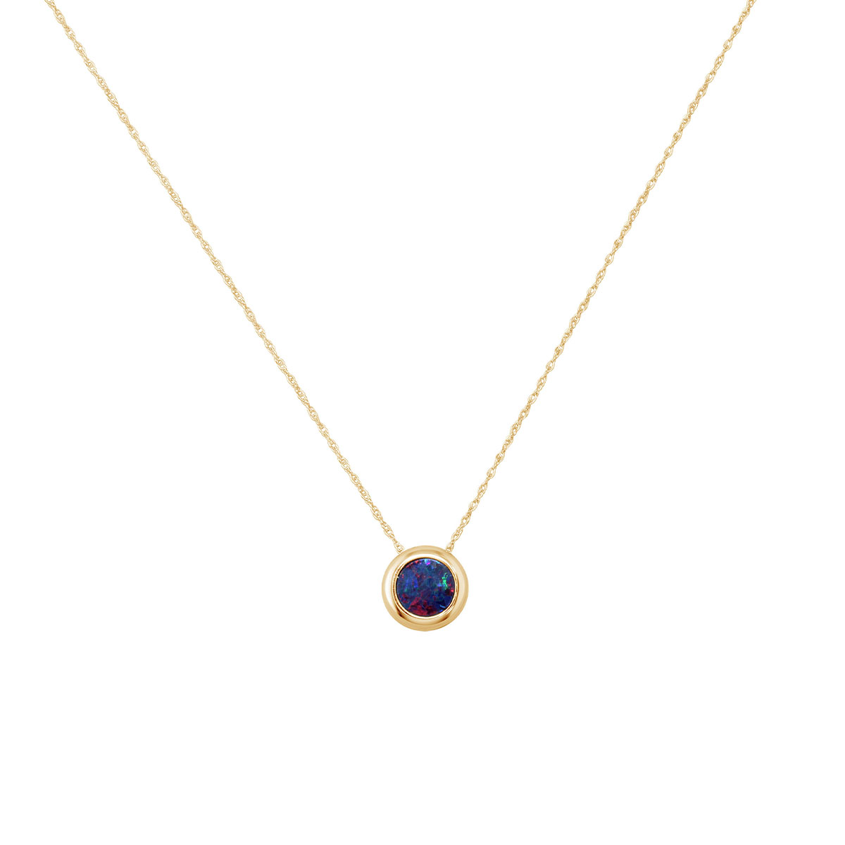 14K Yellow Gold Bezel-Set Australian Opal Doublet Pendant with Chain