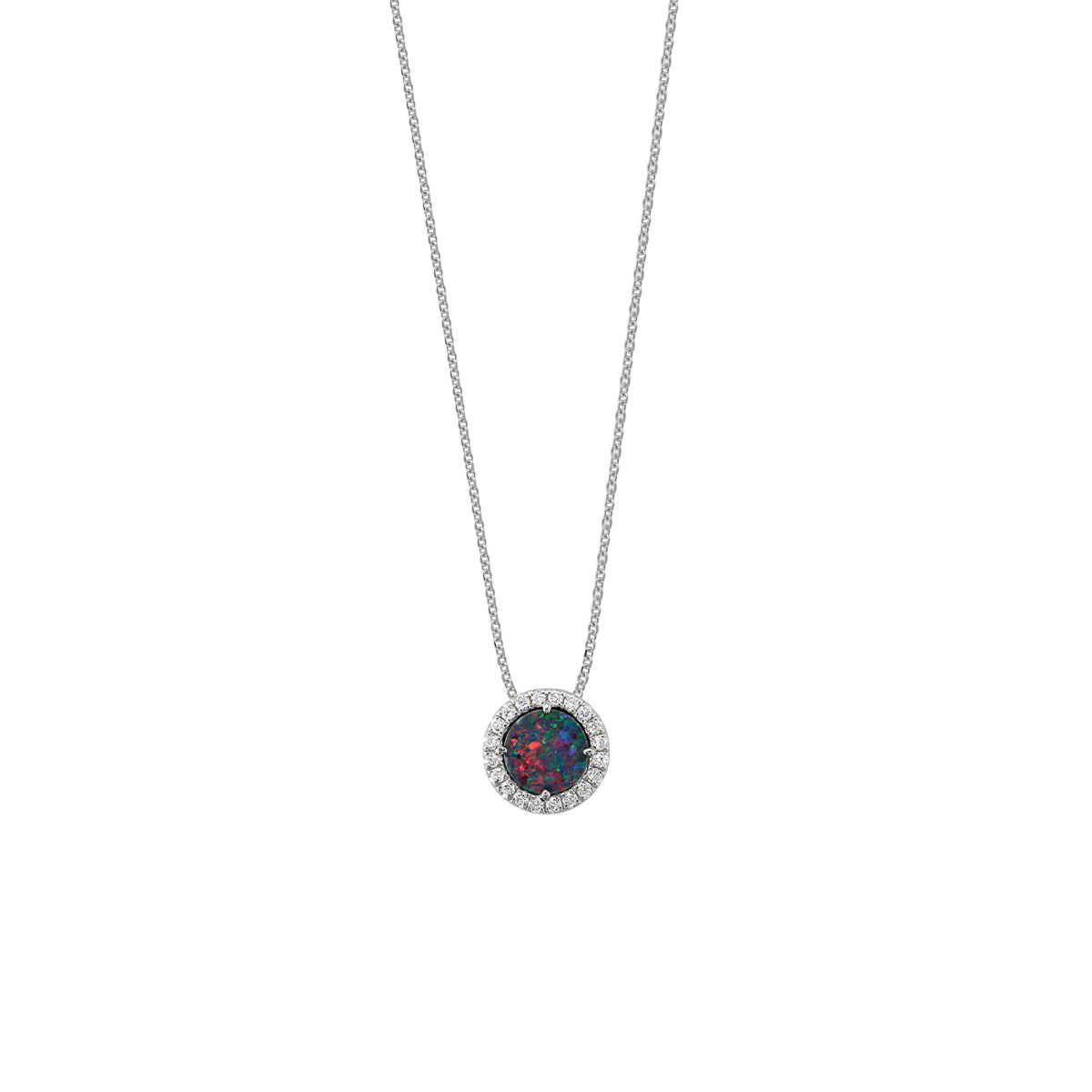 14K White Gold Australian Opal Doublet Pendant with Chain