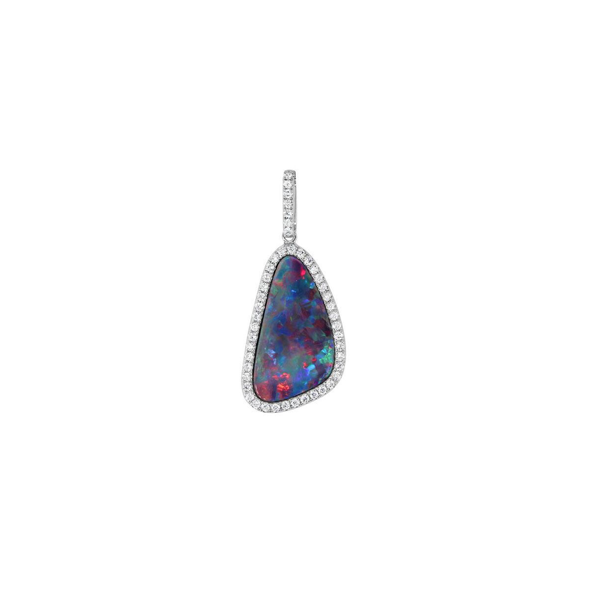 14K White Gold Australian Opal Doublet and Diamond Pendant