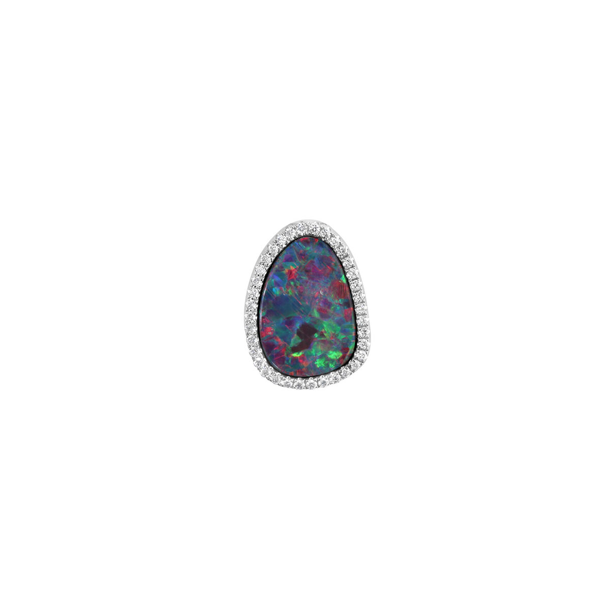 14K White Gold Australian Opal Doublet and Diamond Pendant