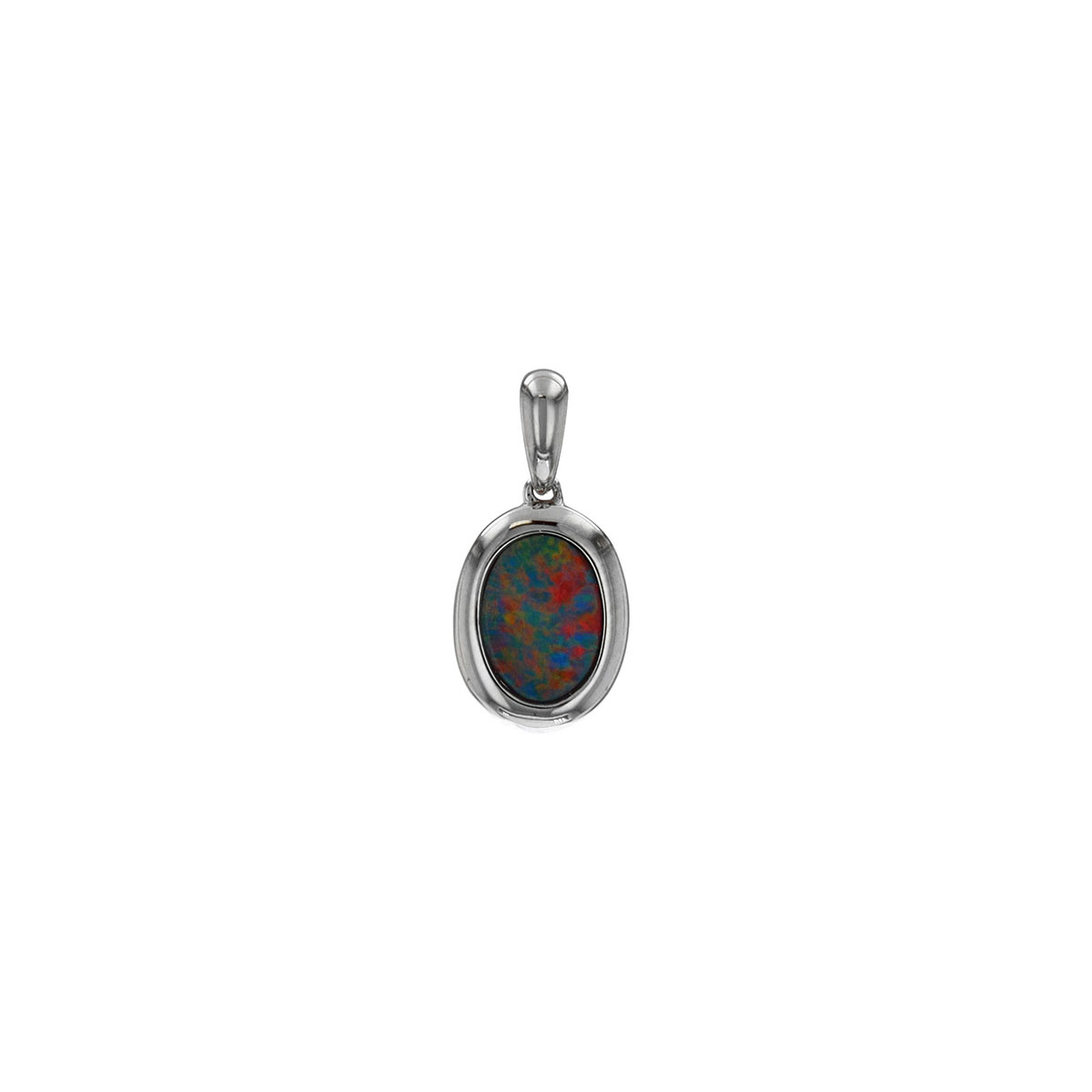 14K White Gold Oval Opal Doublet Pendant