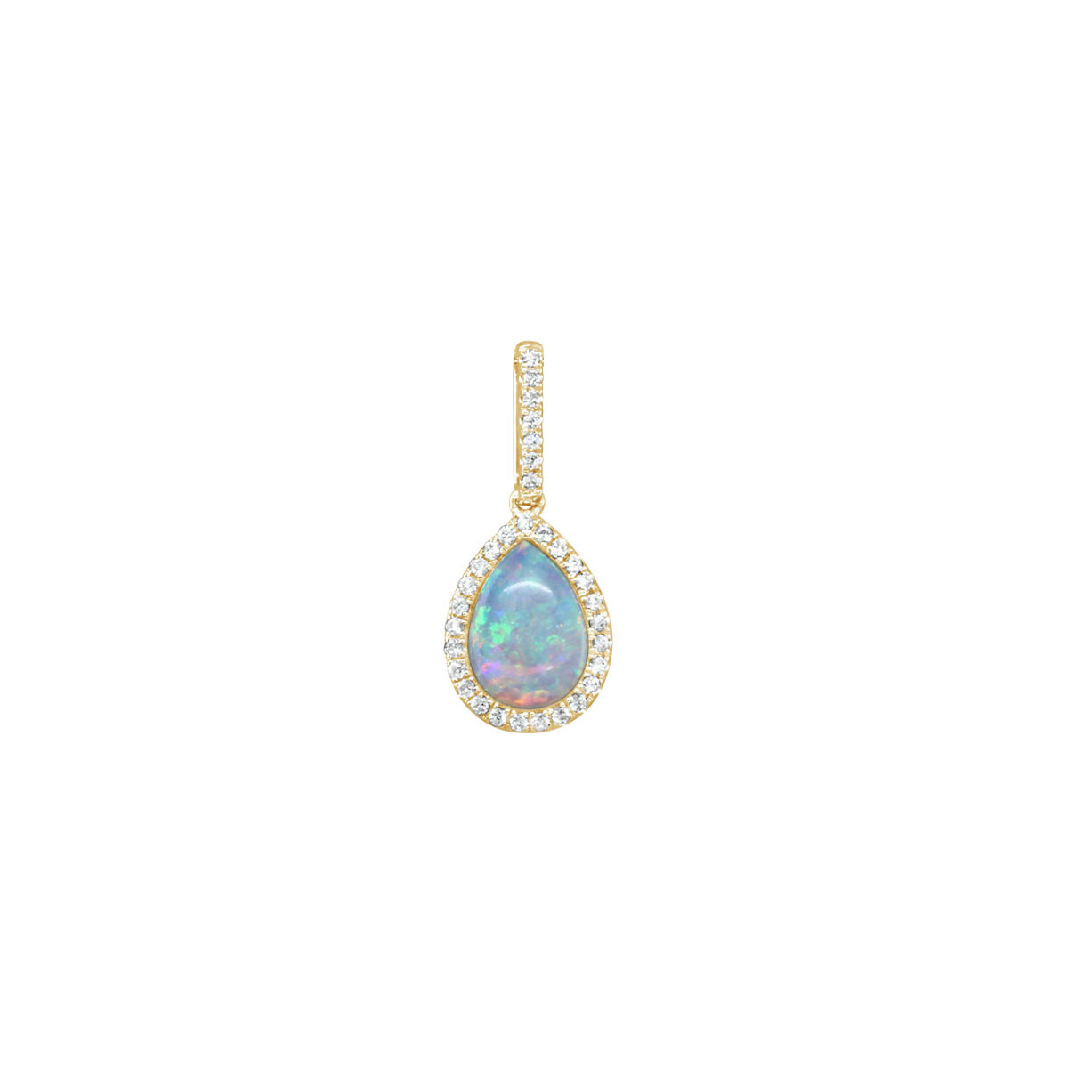 14K Yellow Gold Pear Australian Opal and Diamond Pendant