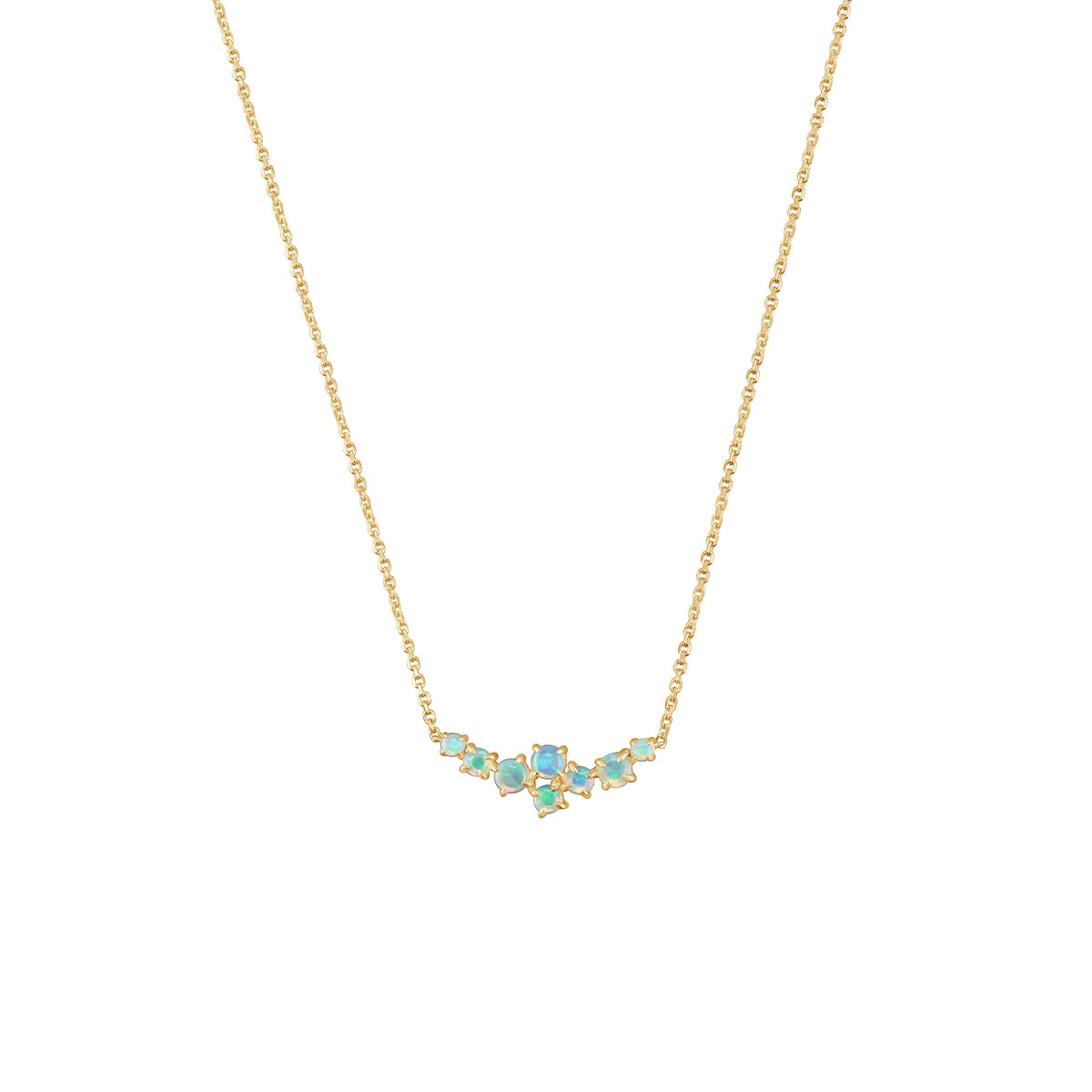 14K Yellow Gold Australian Opal Cluster Necklace