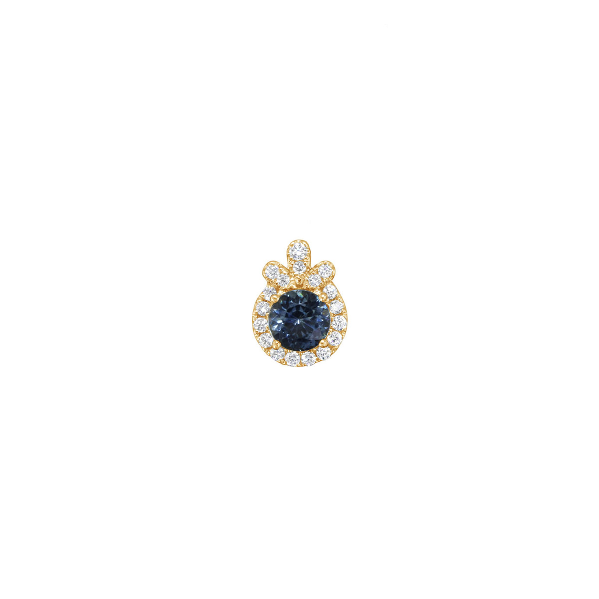 14K Yellow Gold Round Montana Sapphire and Diamond Pendant