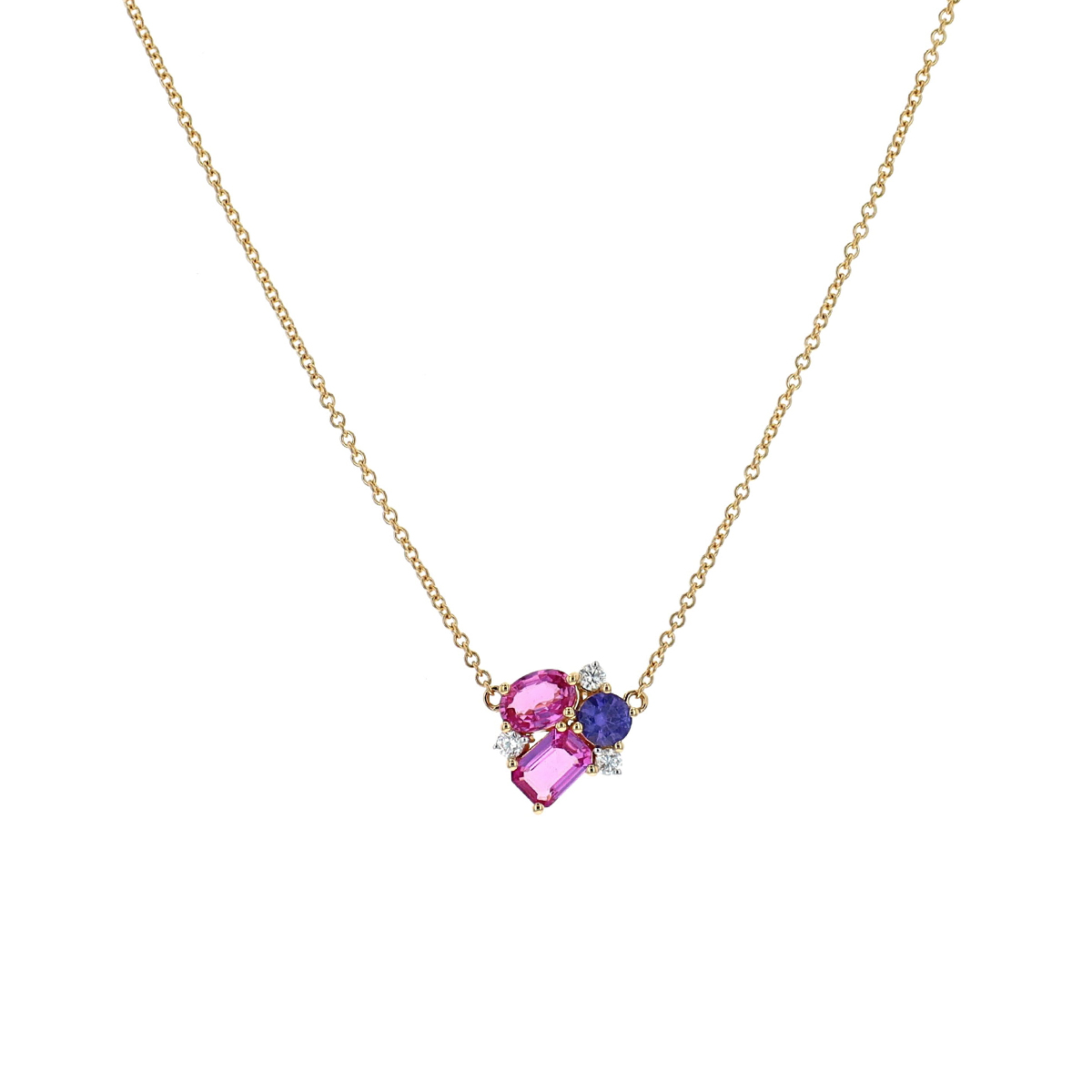 14K Yellow Gold Multicolored Sapphire and Diamond Necklace