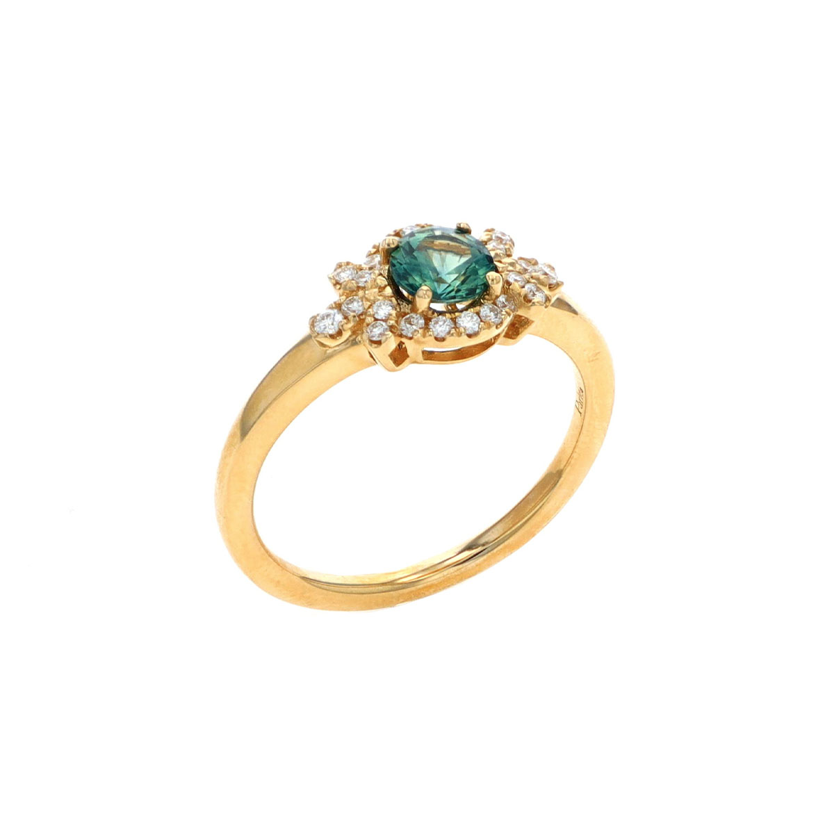 14K Yellow Gold Round Montana Sapphire and Diamond Ring