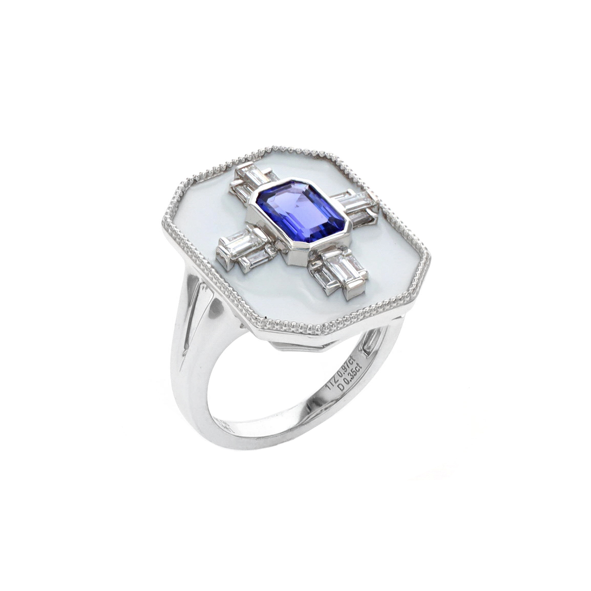 14K White Gold Emerald-Cut Tanzanite and Diamond Ring