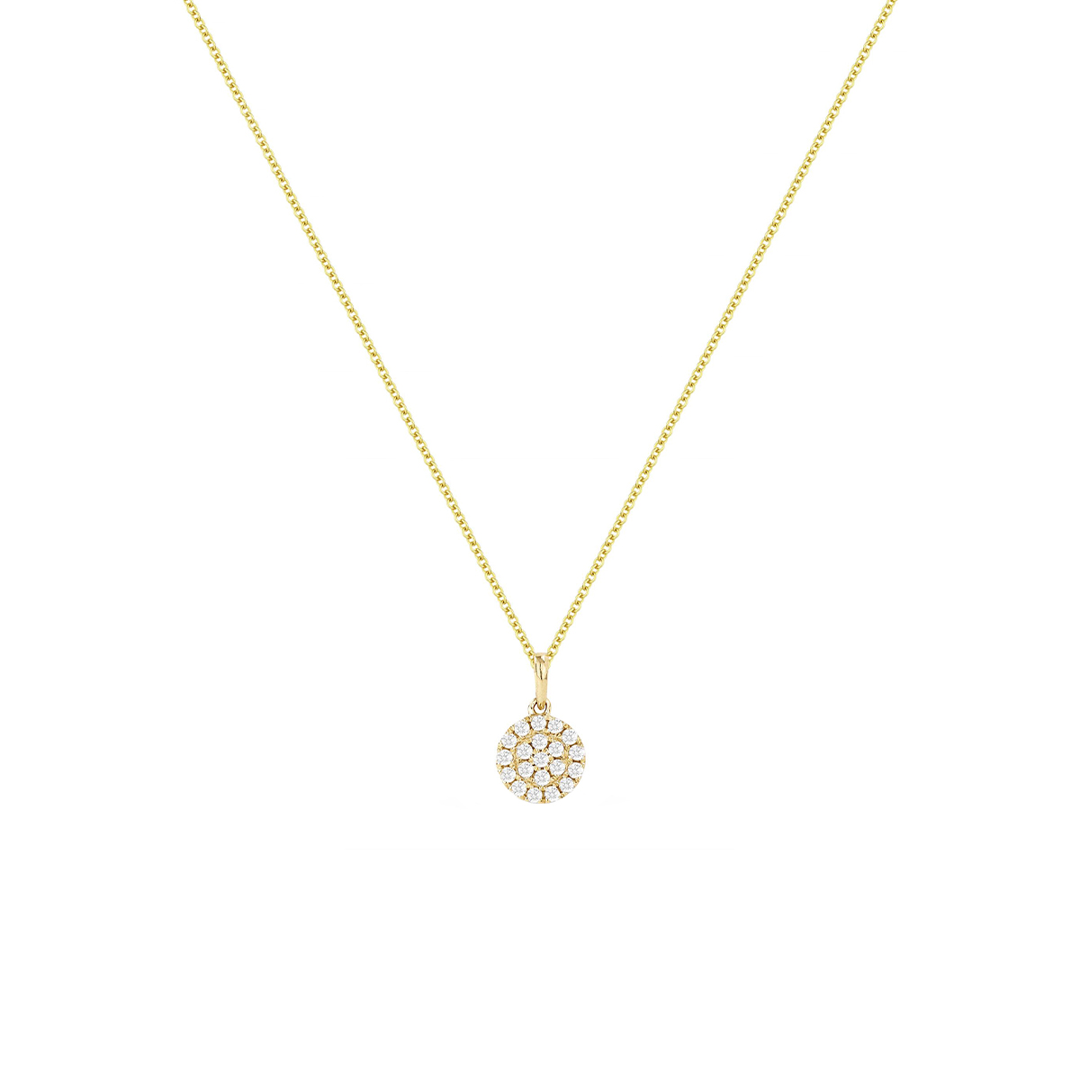 14K Yellow Gold Diamond Disc Pendant with Chain