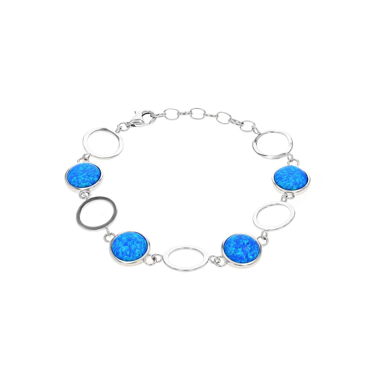 Sterling Silver Blue Opal Circle Link Bracelet