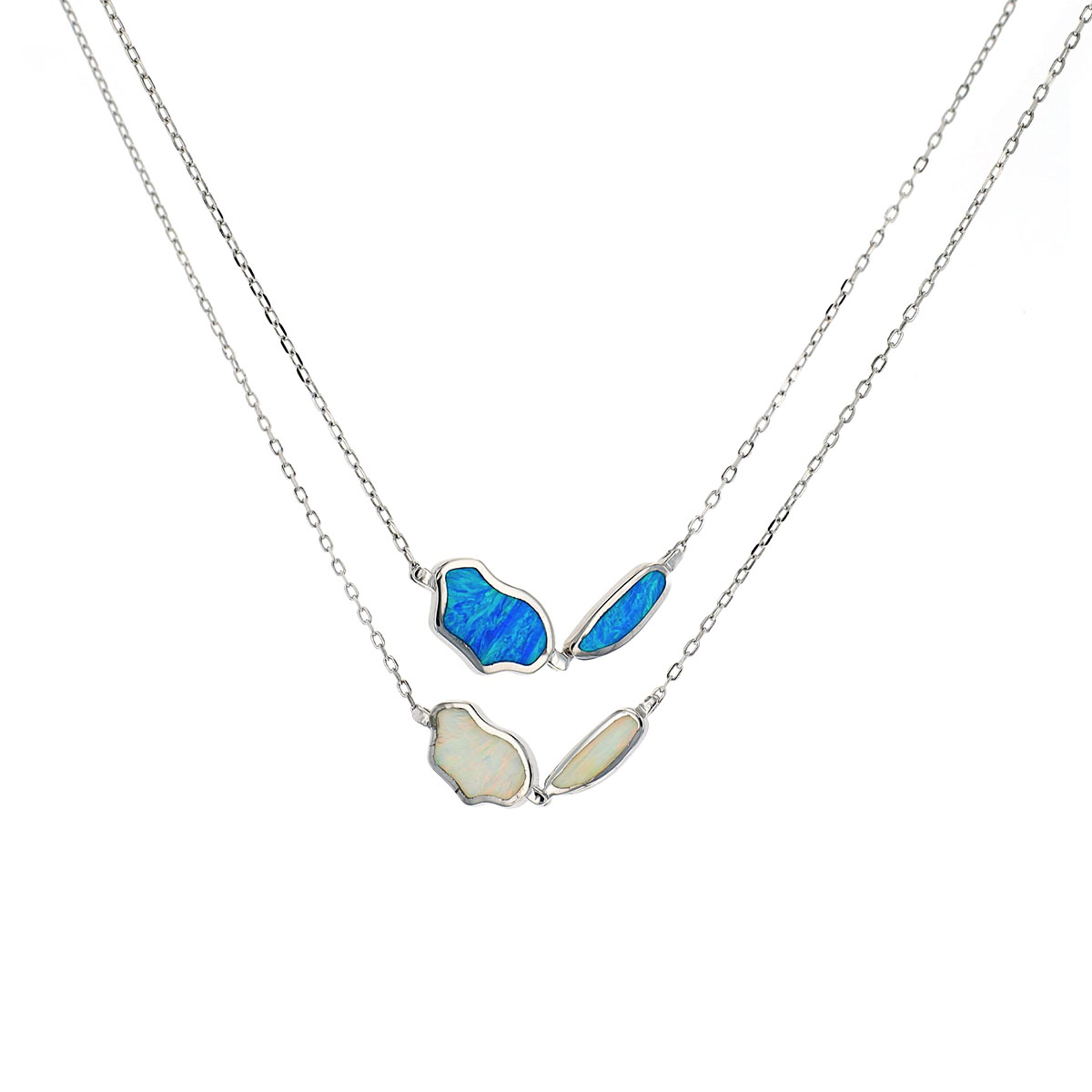 Sterling Silver Reversible Blue and White Created Opal Necklace