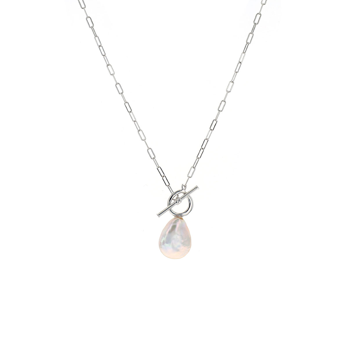 Sterling Silver Pearl Paperclip Necklace